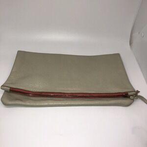 K. SladeMade Fold Over Clutch Soft Beige / Neutral Leather & Coral / Orange Zip